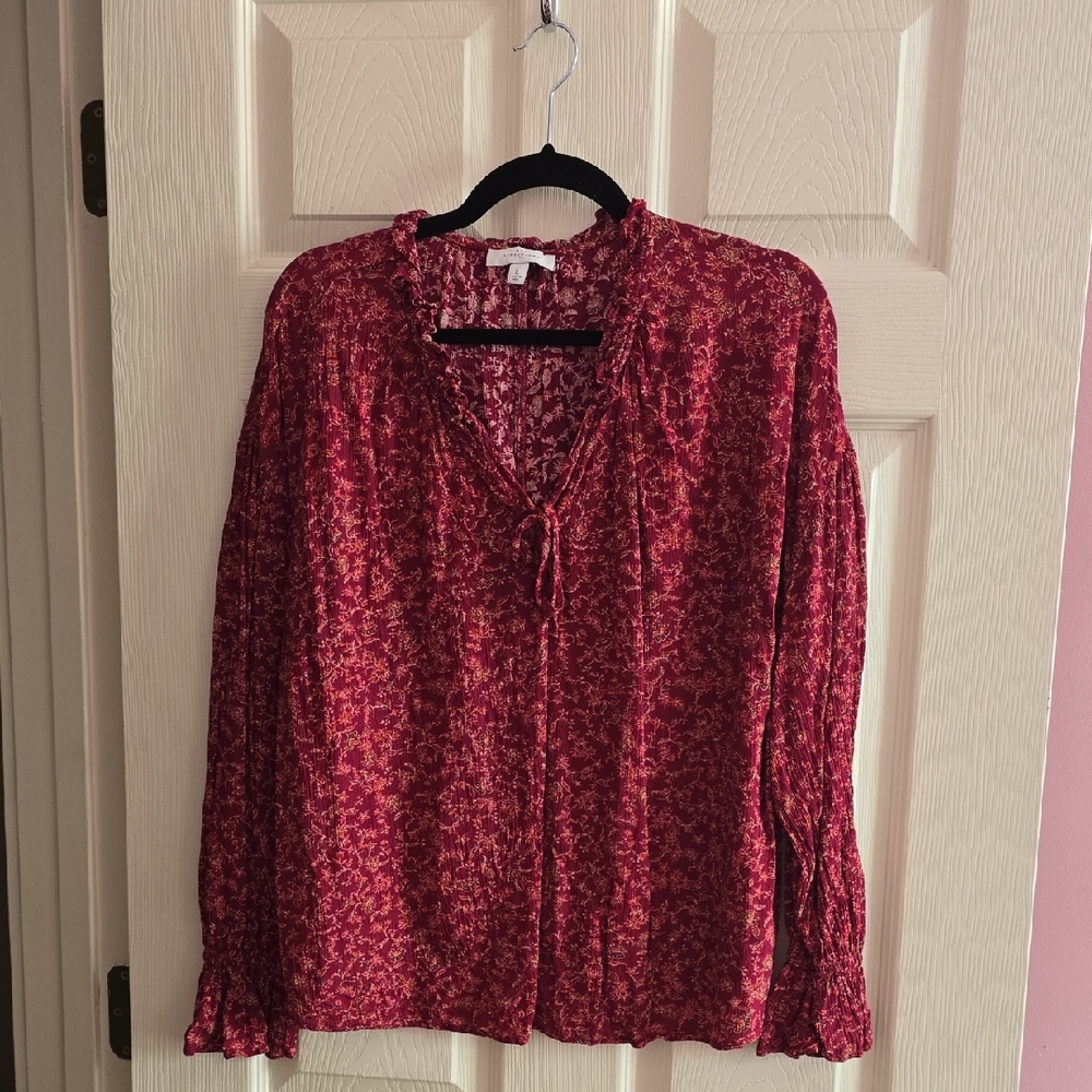 New Directions Burgundy‎ Floral Blouse